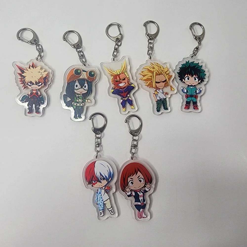 Set of 7 My Hero Academia Anime Acrylic Keychain Keyring Clips Clear Backs